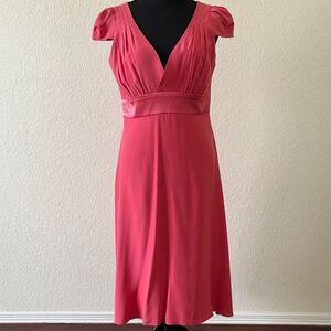 100% silk Cocktail fitted dress coral pink short sleeve VANESSA RILEY size M